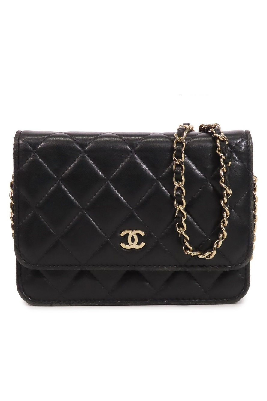 Chanel Chain Wallet Black Gold Lambskin Mini Quilted 15 Shoulder Bag